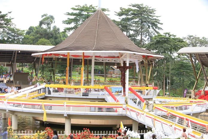 A well decorated Altar that was built in water (Lake) at Namugongo Catholic Martyrs Shrine