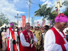 The Most Rev. Folly Beach, the Archbishop of the Anglican Church of North America during the procession at the Anglican Martyrs Site