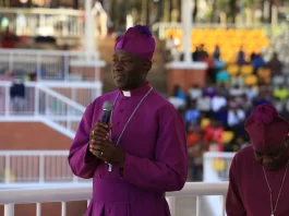 Archbishop Most Reverend Stephen Kazimba Mugalu addressing the press at Namugongo Anglican Martyrs Shrine. File Photo