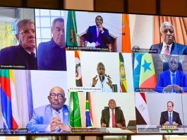 African leaders at a virtual meeting