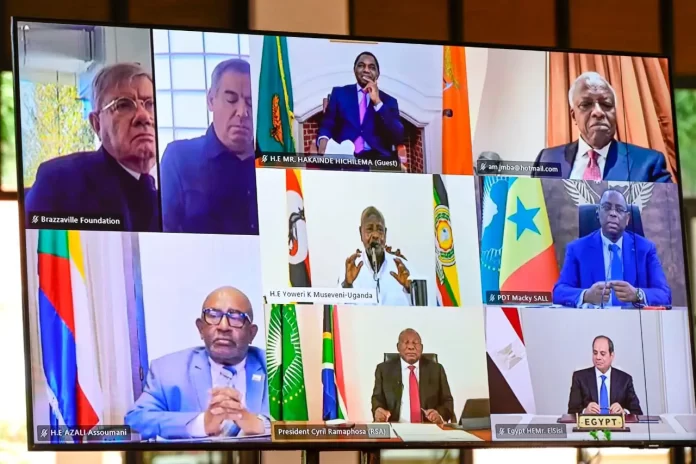 African leaders at a virtual meeting