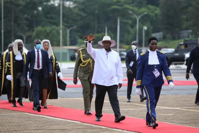 President Museveni arriving at Kololo Independence Grounds for the State of the Nation Address
