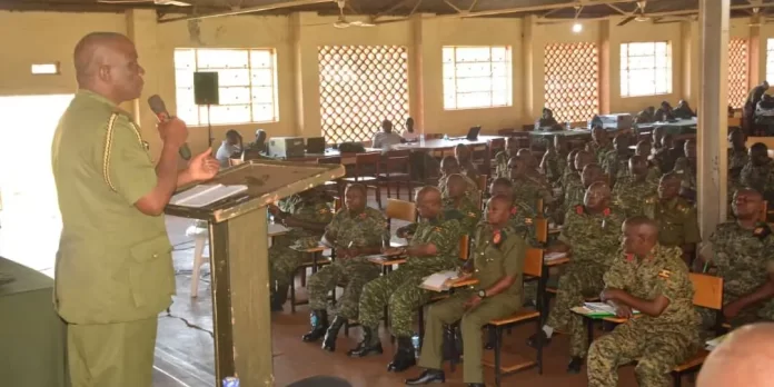 Brig Gen Godfrey Kigozi addressing UPDF retirees