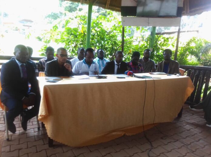 The Uganda Medical Association Team addressing the media at Mulago Guest House