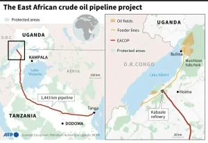 Map of East African Crude Oil pipeline project