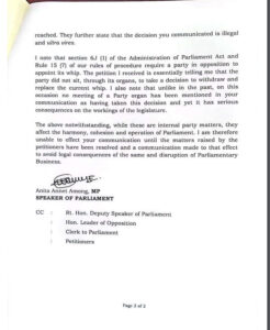A letter from Speaker Annet Anita Among to Hon. Nathan Nandala Mafabi