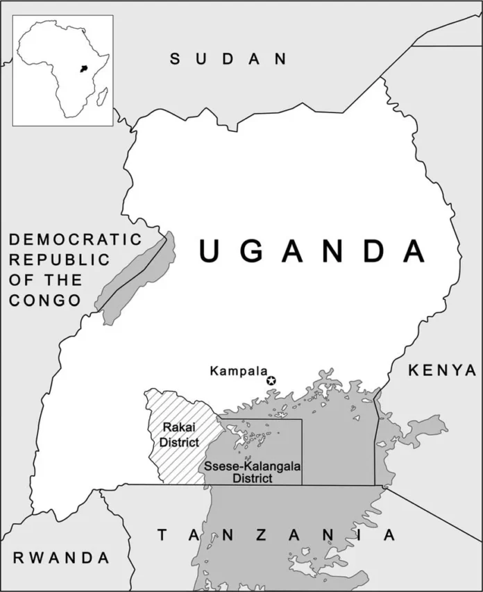 Political-map-of-Uganda-with-research-sites-Rakai-and-Ssese-Kalangala-Districts